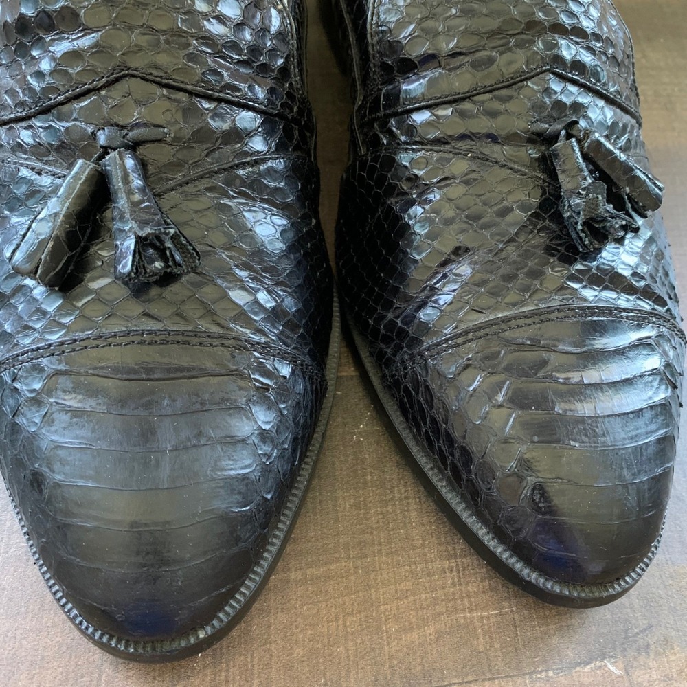 Giorgio Brutini Mens‎ 11M Black Genuine Snake Skin Leather Tassel Loafers